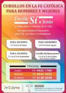 Cursillos en la Fe católica para hombres y mujeres.