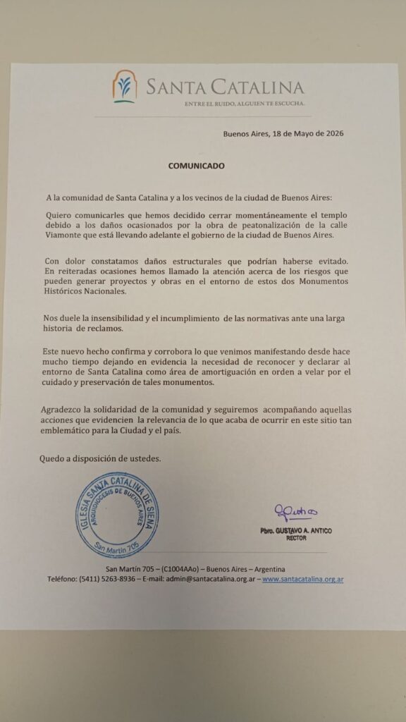 Comunicado de la Iglesia Santa Catalina.