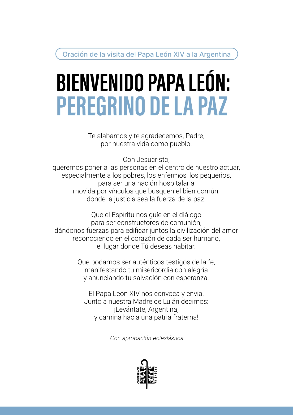 Oración de la visita del Papa León XIV a la Argentina