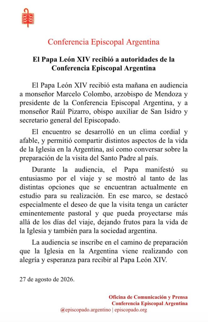 Leóx XIV recibió a autoridades de la Conferencia Episcopal.