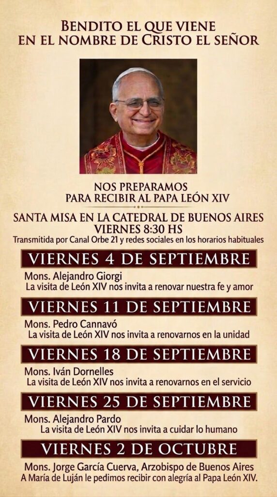 Misas que se celebrarán en la preparación a la venida de León XIV al país. 